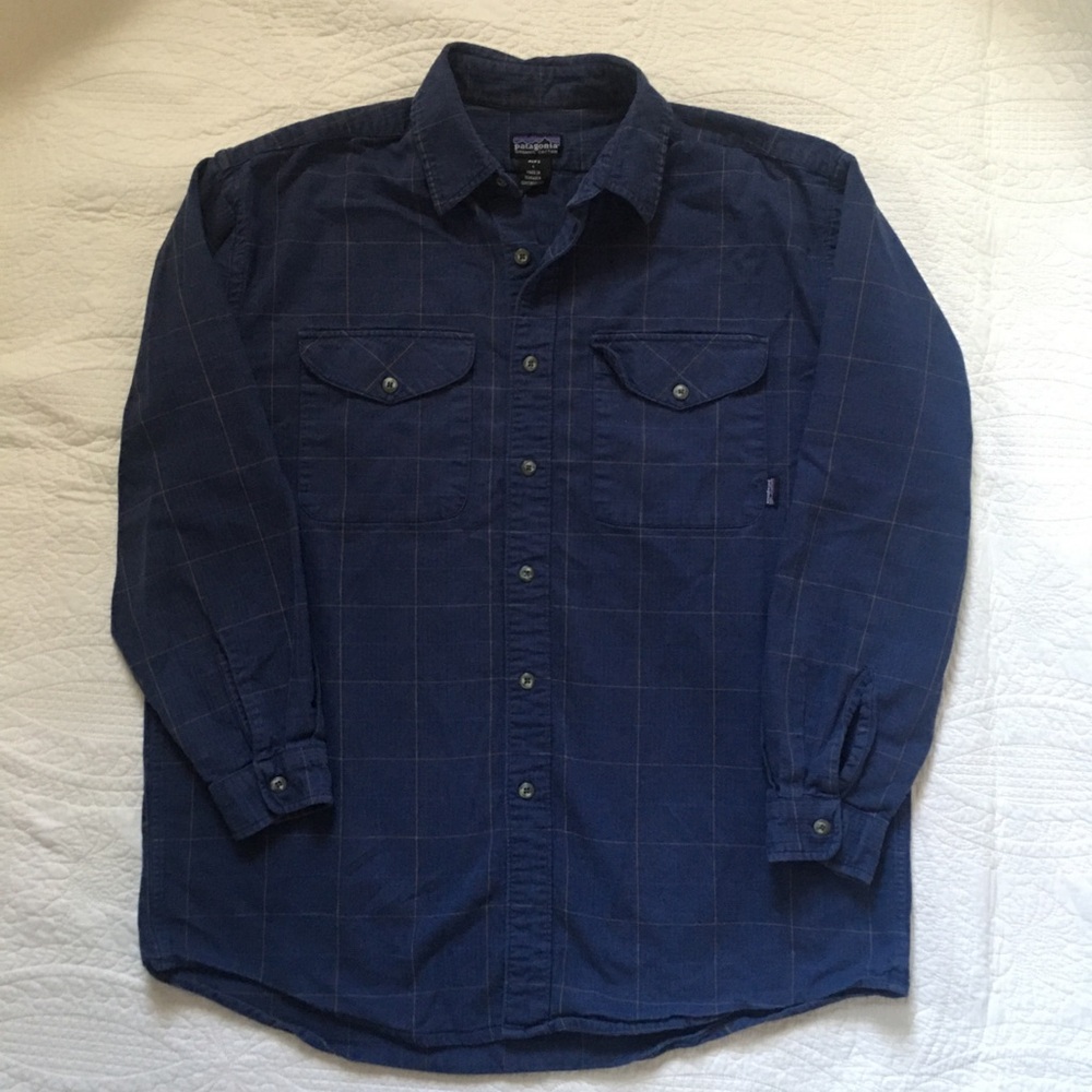 🛑 SOLD Vintage Patagonia Organic Cotton Button Up Shirt Blue Men’s Large Long